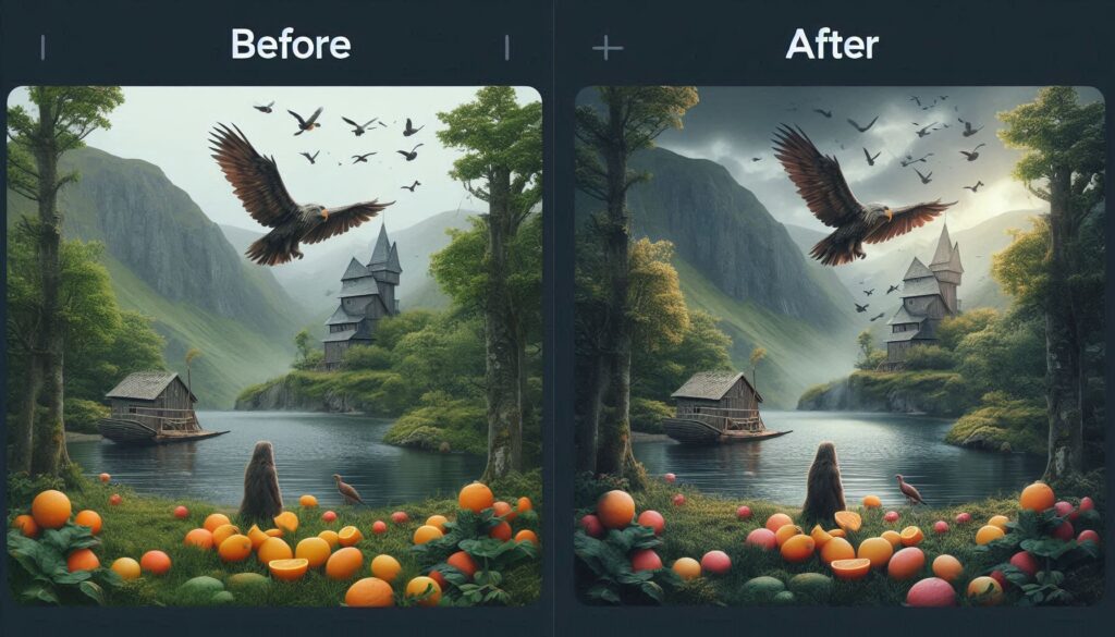 "Before and after example of using presets and filters in photo editing"

