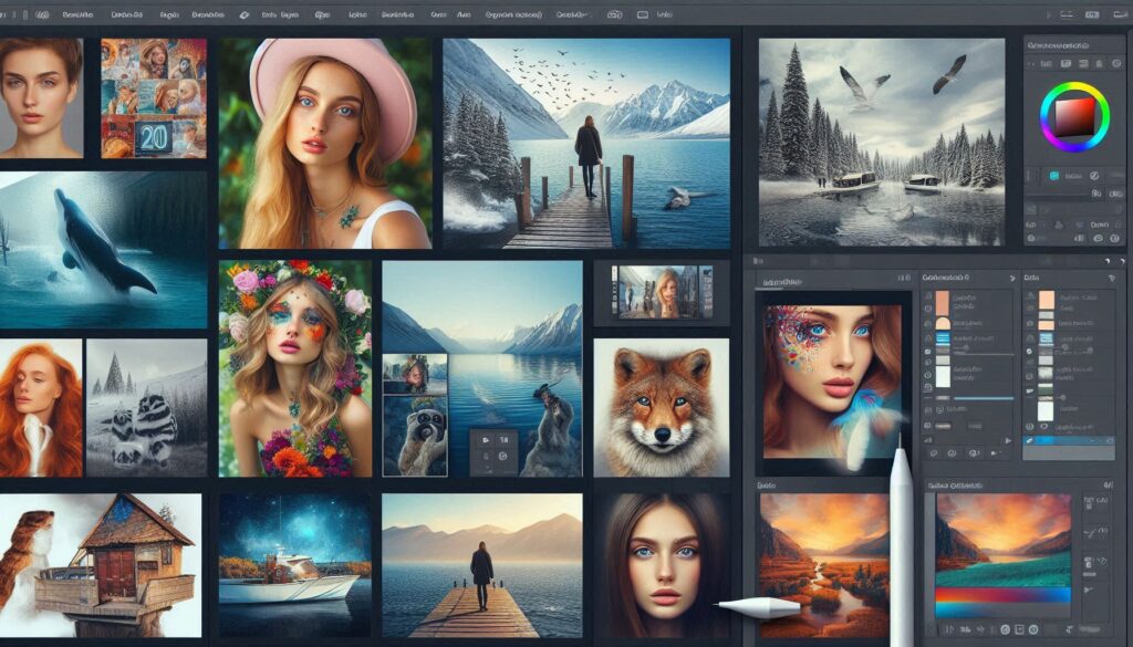 Collage of free photo editing software interfaces and edited photos showcasing professional results"