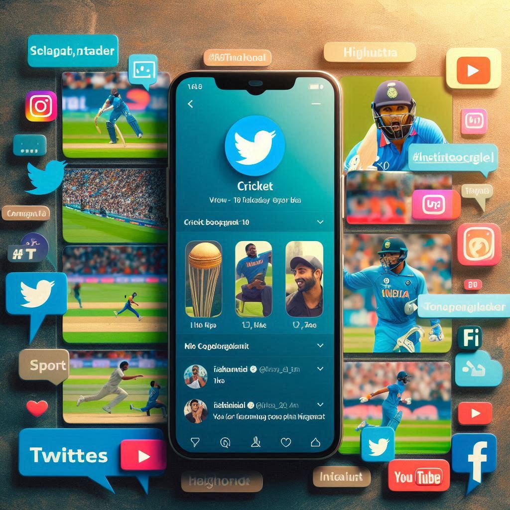 Social media platforms displaying cricket updates and match highlights."